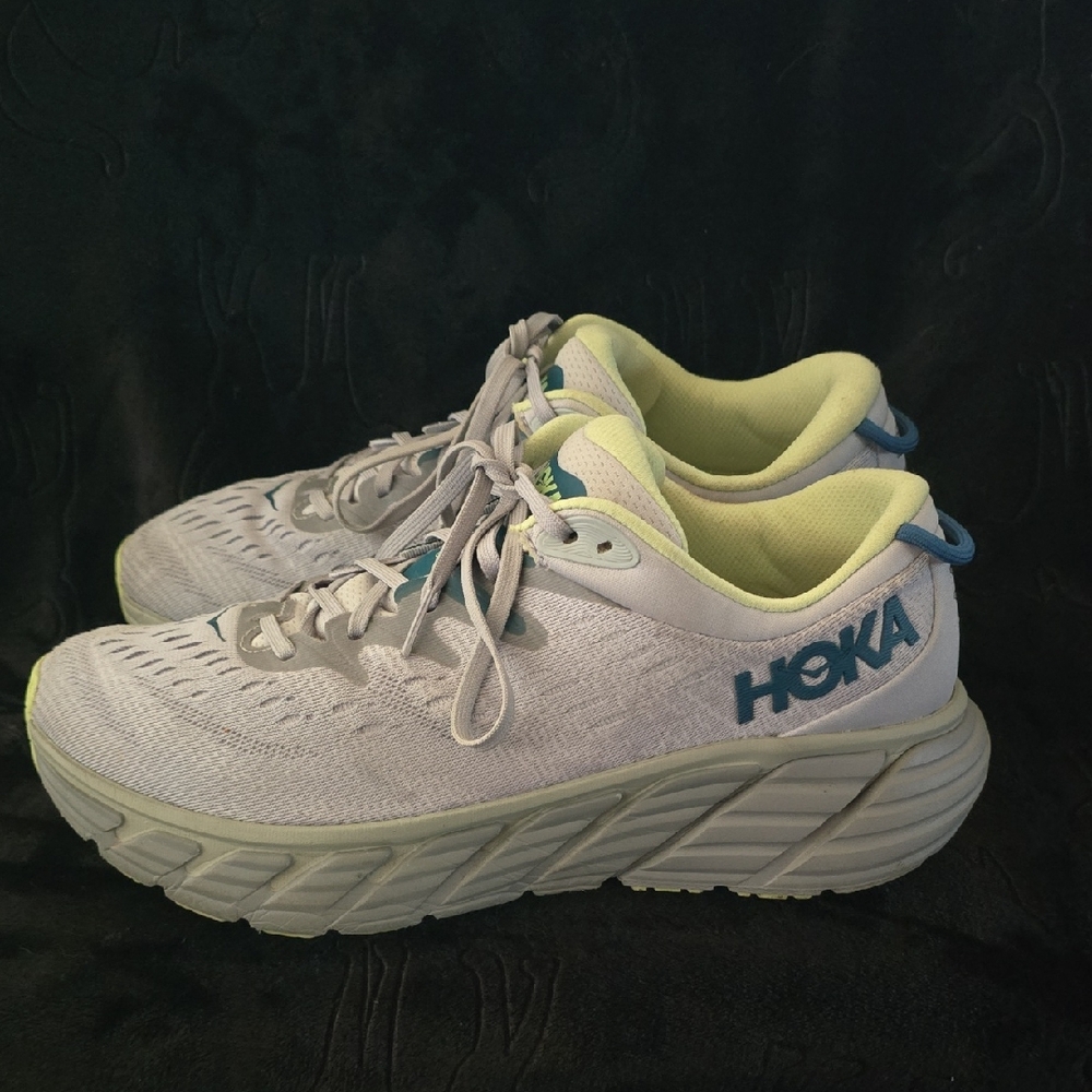 Hoka Men's Grey and Blue Athletic Shoes